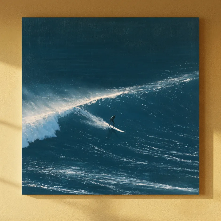 Surfer Riding Ocean Wave - Dramatic Longboard Painting Wall Art