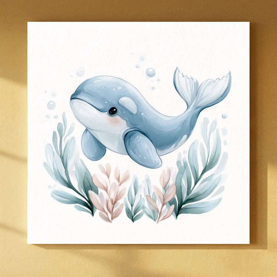 Cute Baby Whale Watercolour Illustration - Nursery Marine Life Wall Art