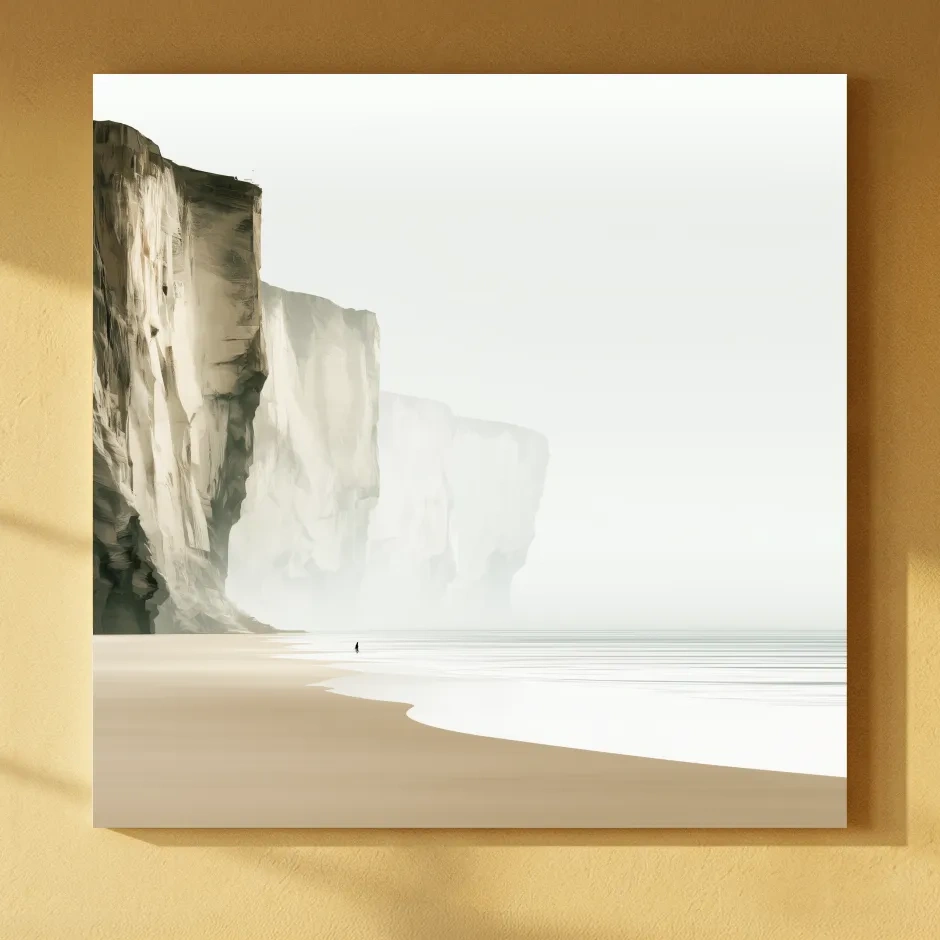 Misty Coastal Cliffs Beach Illustration - Minimalist Landscape Wall Art