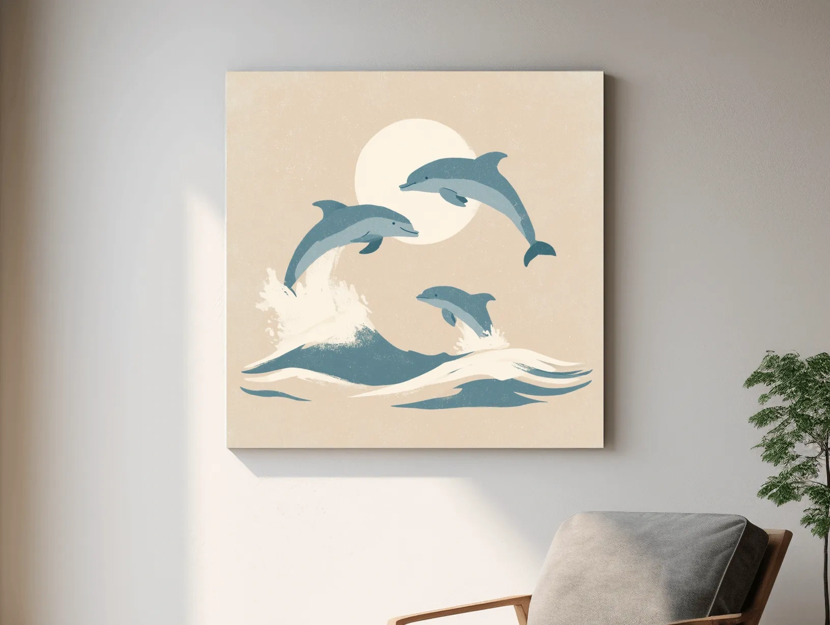 Minimalist Dolphin Trio Illustration - Nursery Marine Life Wall Art