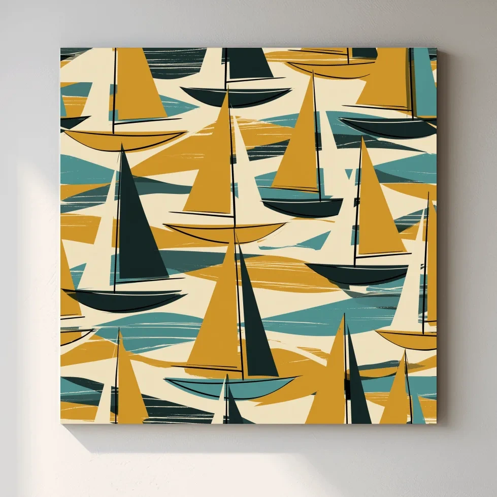 Mid-Century Abstract Sailboat Illustration - Retro Nautical Wall Art