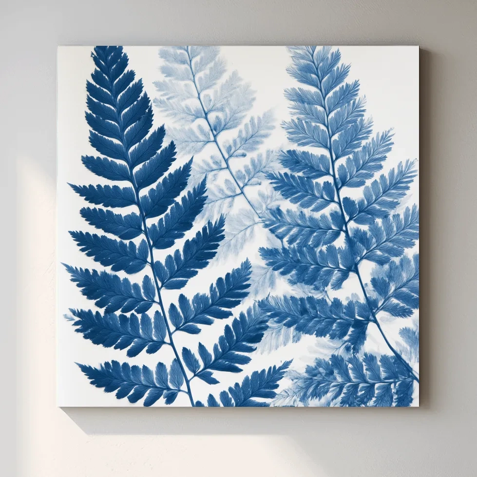 Minimalist Cyanotype Fern Illustration - Hamptons Botanical Wall Art