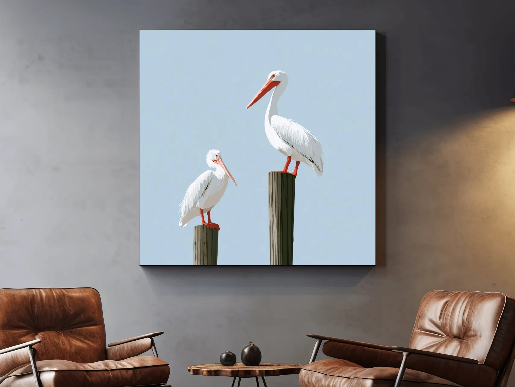 Minimalist Pelican Pair Illustration - Coastal Bird Wall Art