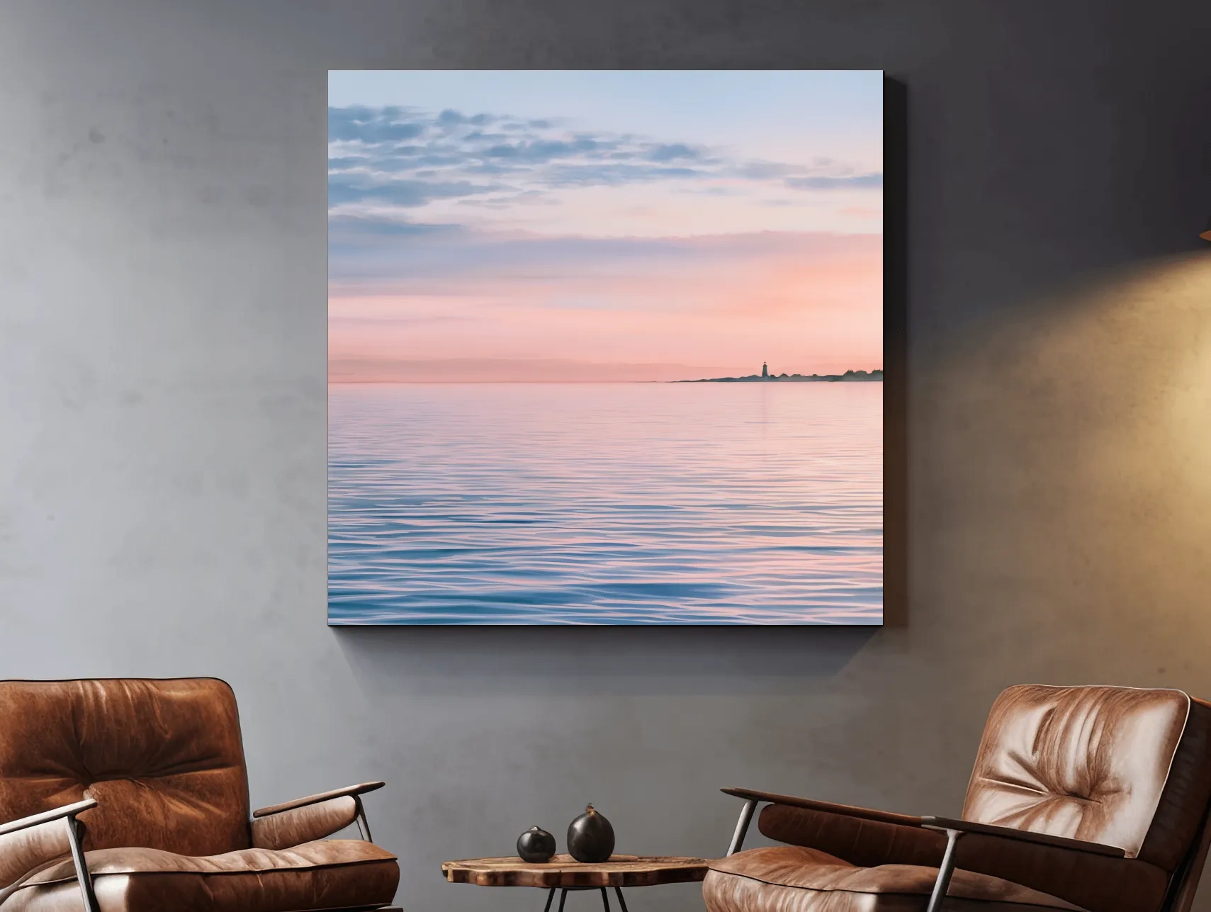 Serene Lighthouse Sunset - Pastel Seascape Wall Art