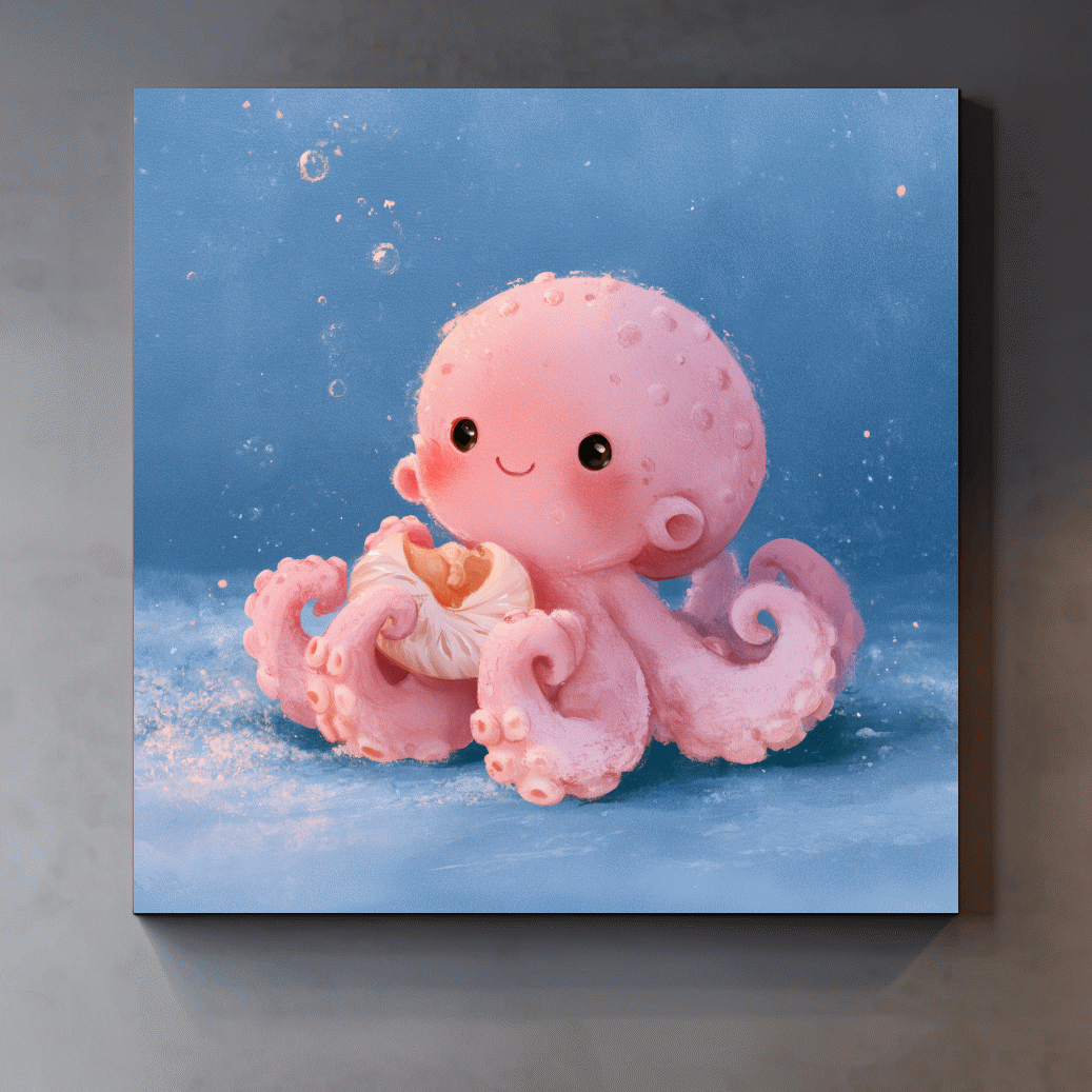 Cute Baby Octopus Watercolour Illustration - Whimsical Marine Life Nursery Art