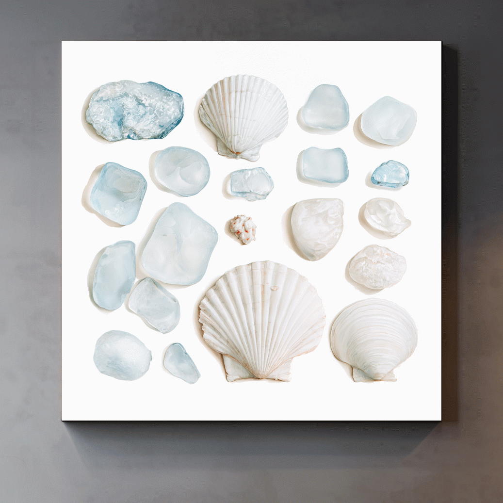 Sea Glass And Scallop Shell Collection - Minimalist Photographic Coastal Wall Art