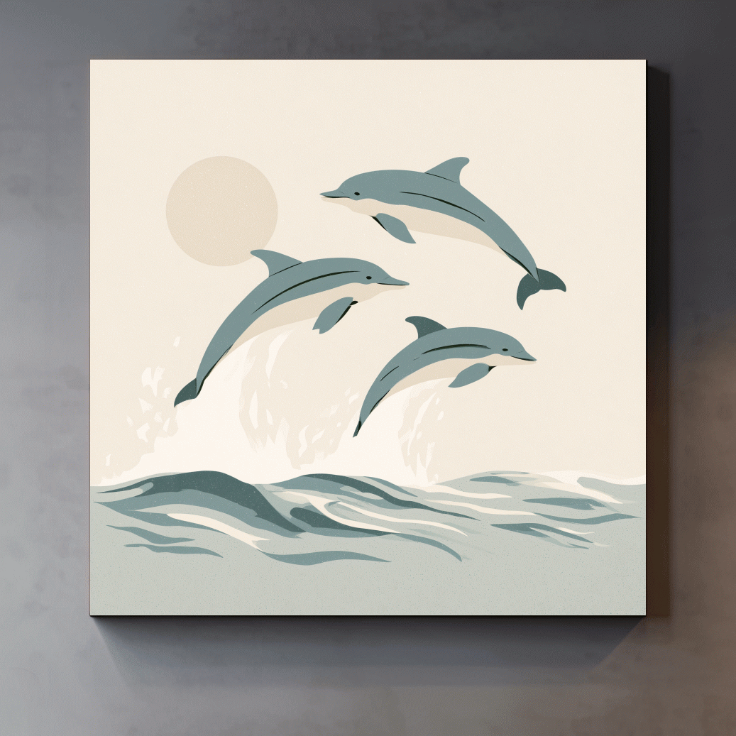 Minimalist Dolphin Pod Illustration - Nursery Marine Life Wall Art