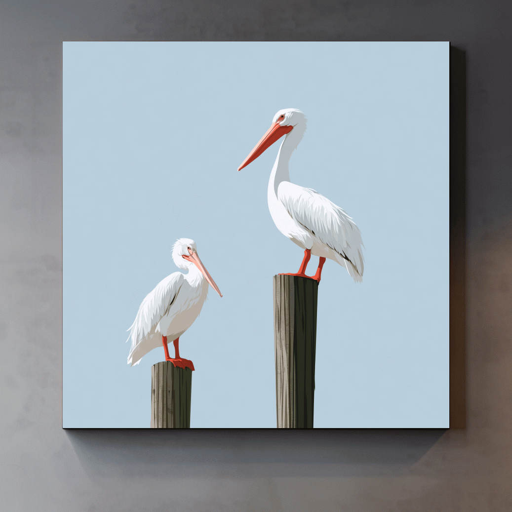 Minimalist Pelican Pair Illustration - Coastal Bird Wall Art