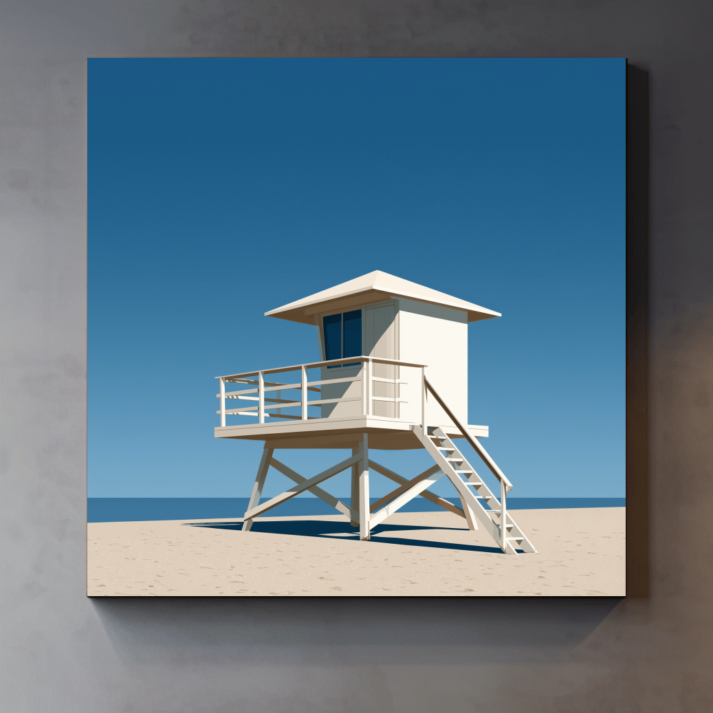 Mid-Century Beach Lifeguard Tower - Minimalist Vector Wall Art