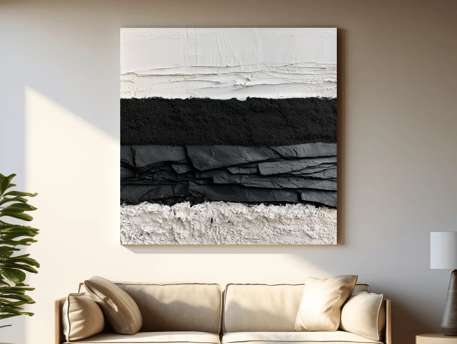 Layered Stone Strata Design - Abstract Mixed Media Wall Art