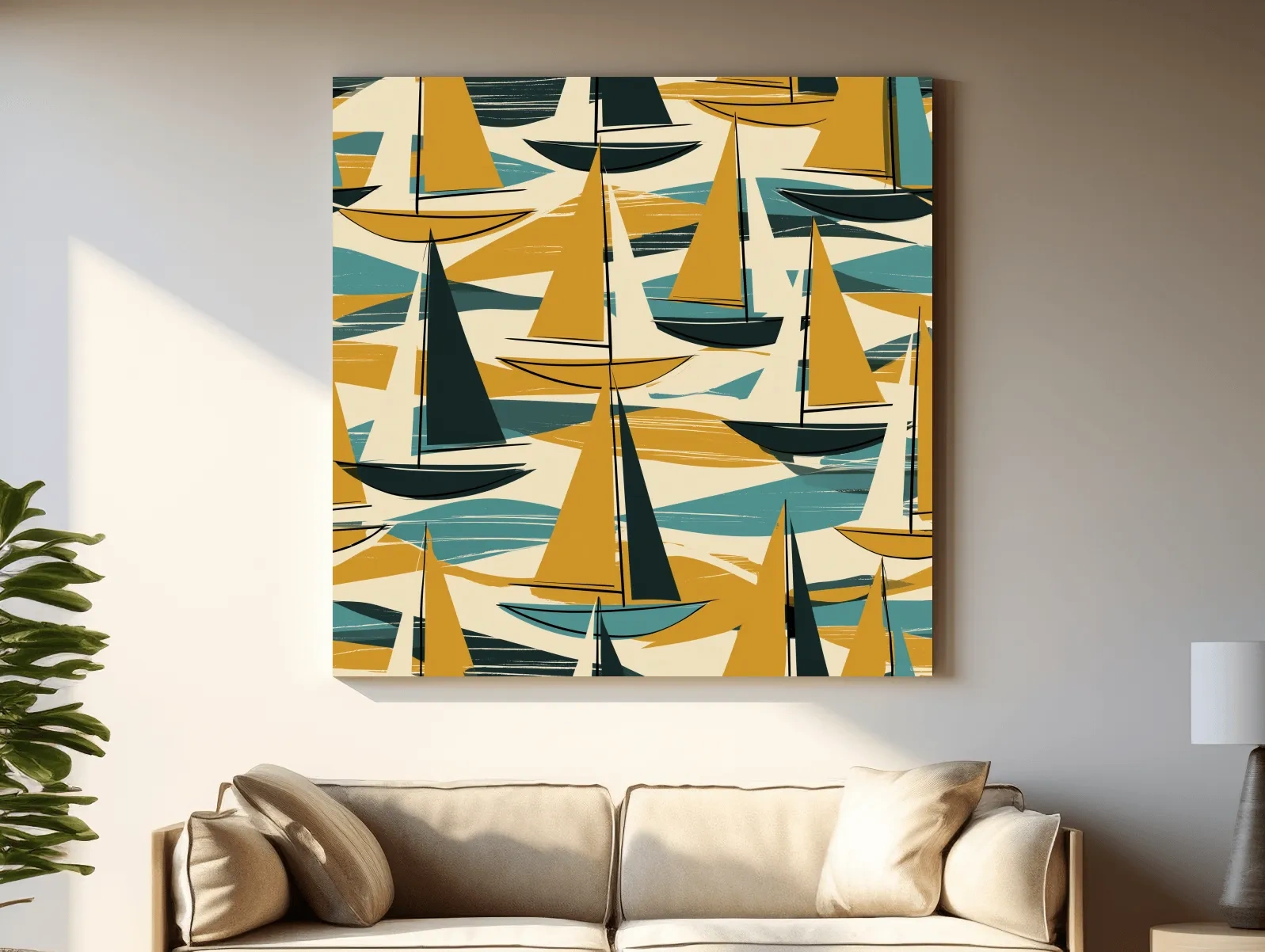 Mid-Century Abstract Sailboat Illustration - Retro Nautical Wall Art