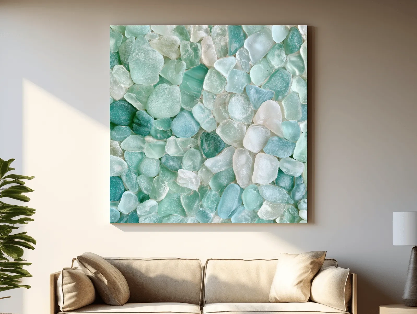 Natural Sea Glass Mosaic - Coastal Stone Wall Art