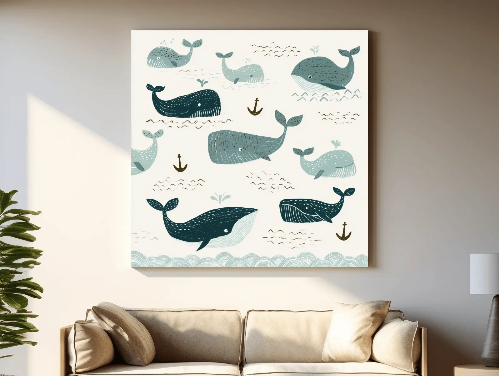 Whimsical Whale Pattern - Minimalist Marine Life Illustration Wall Art