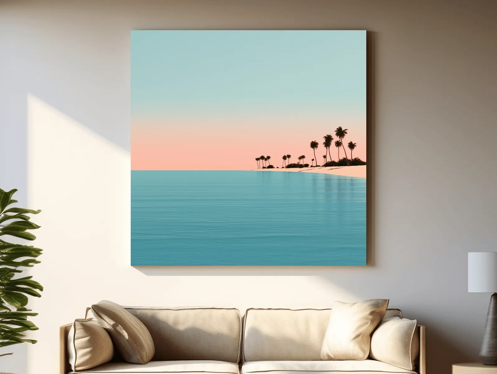 Minimalist Palm Tree Beachscape - Mid-Century Vector Wall Art