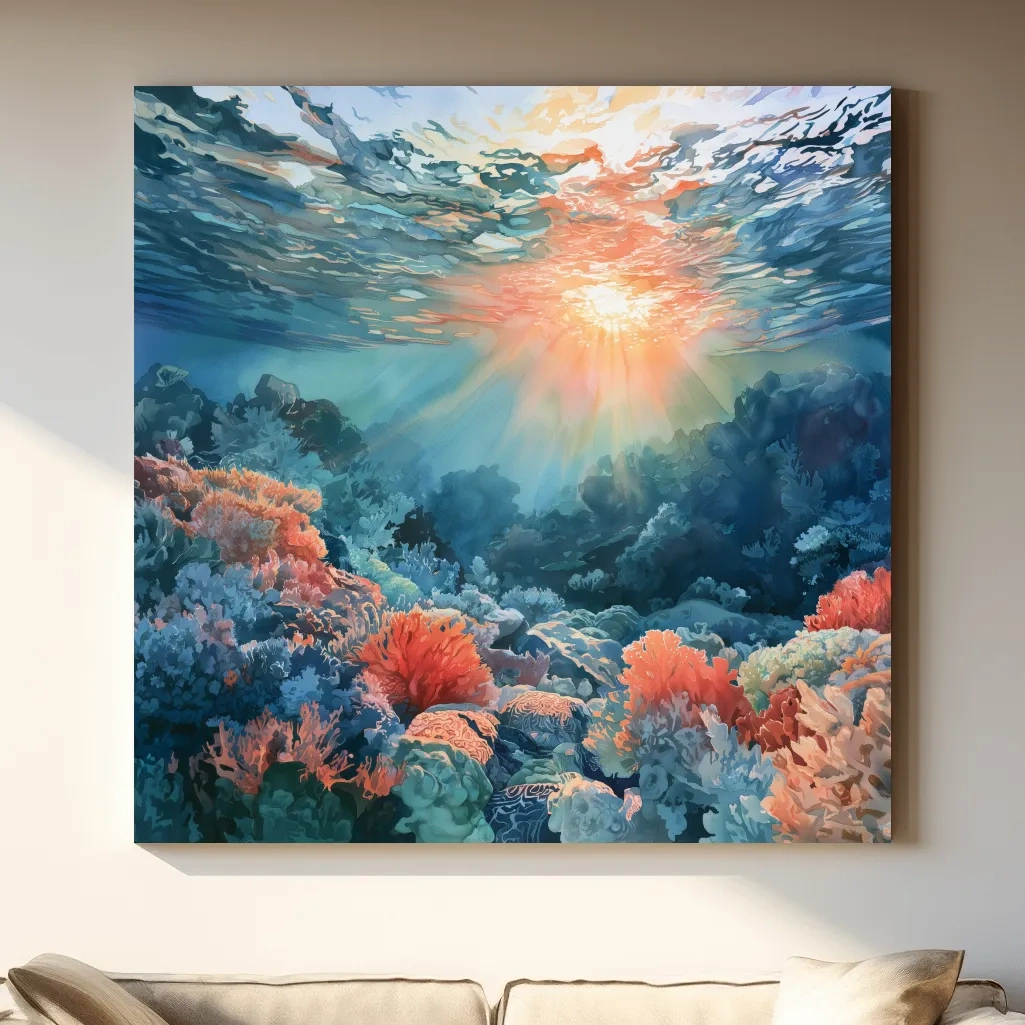 Sunlit Coral Reef Seascape Painting - Vibrant Underwater Wall Art