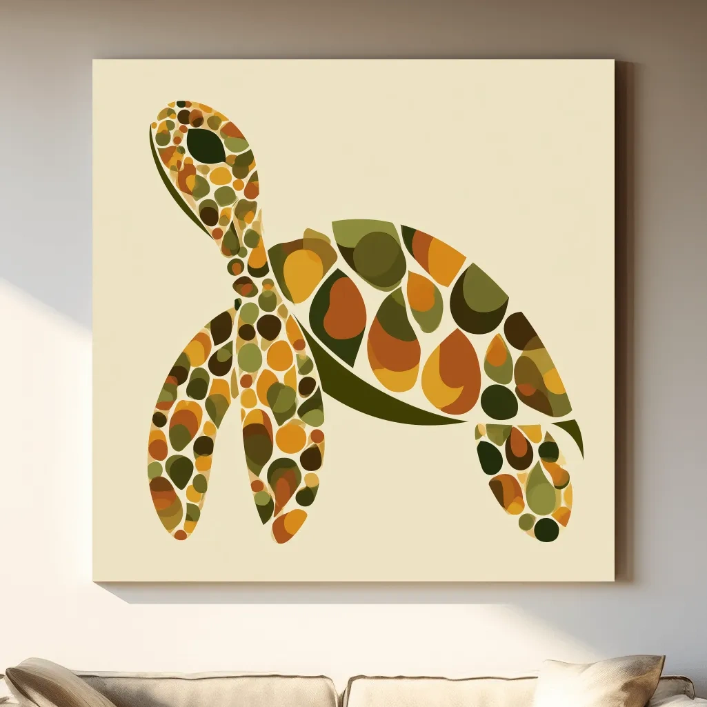 Mid-Century Geometric Sea Turtle - Minimalist Marine Life Illustration Art