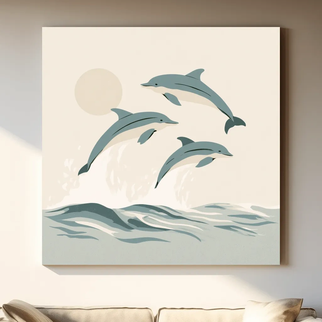 Minimalist Dolphin Pod Illustration - Nursery Marine Life Wall Art
