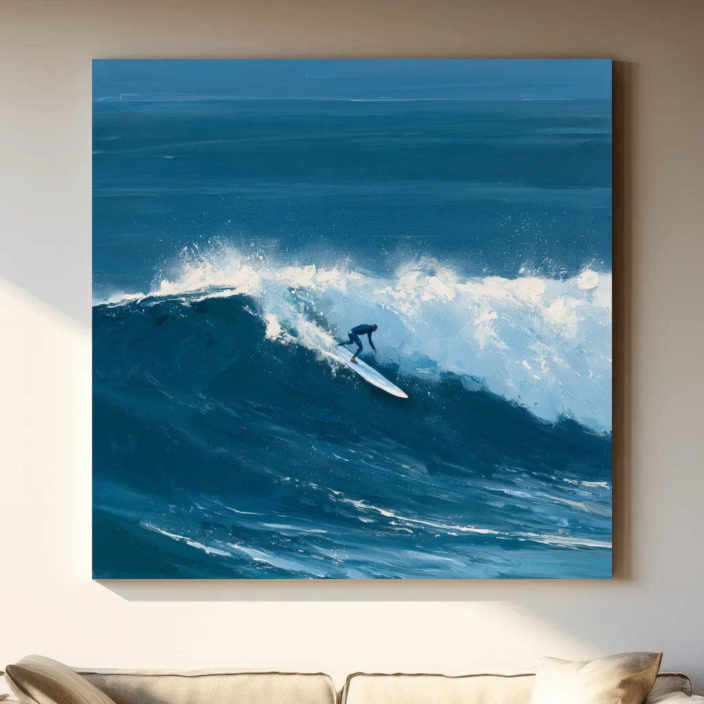 Classic Longboard Surfer Riding Wave - Dynamic Ocean Painting Wall Art