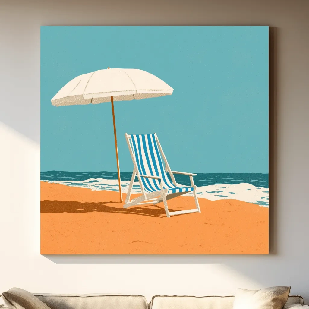Mid-Century Beach Chair Illustration - Retro Seaside Wall Art