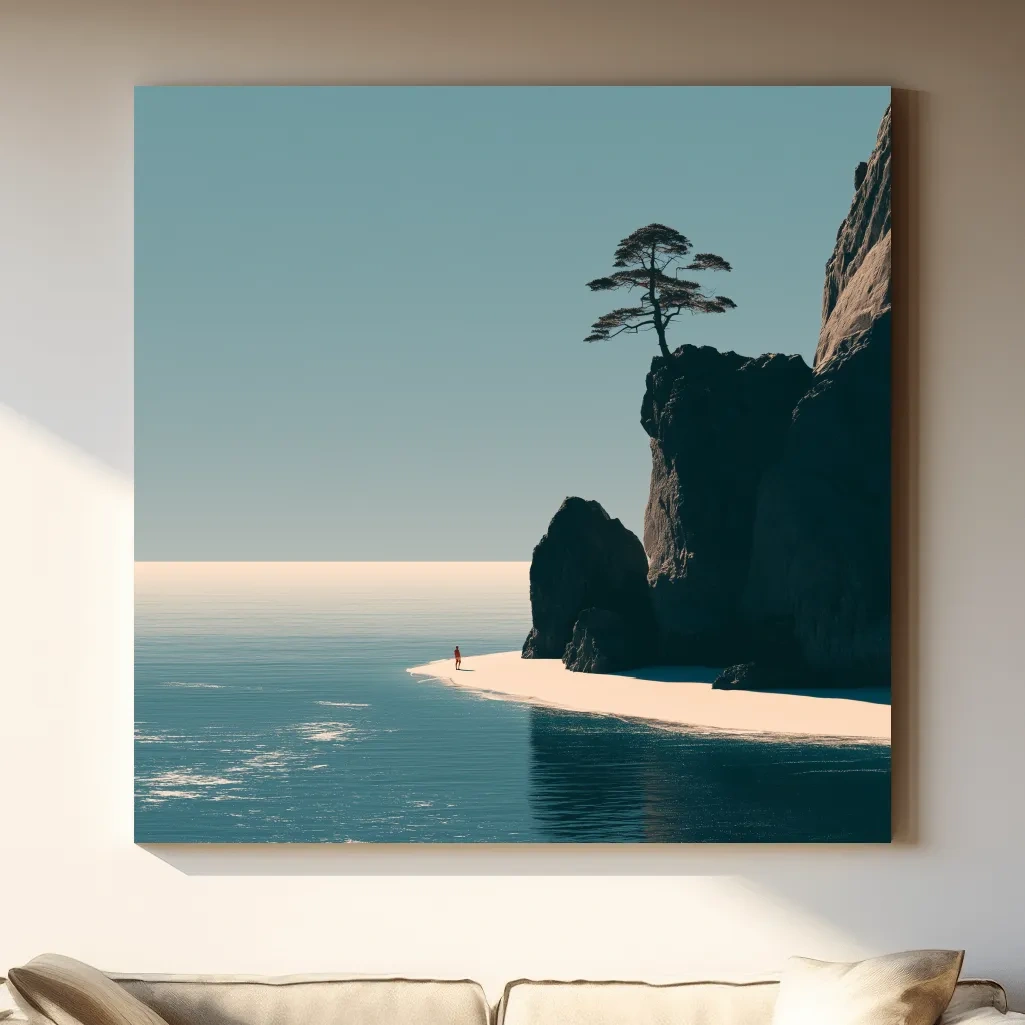Minimalist Tropical Cliff Beach Illustration - Mid-Century Coastal Wall Art
