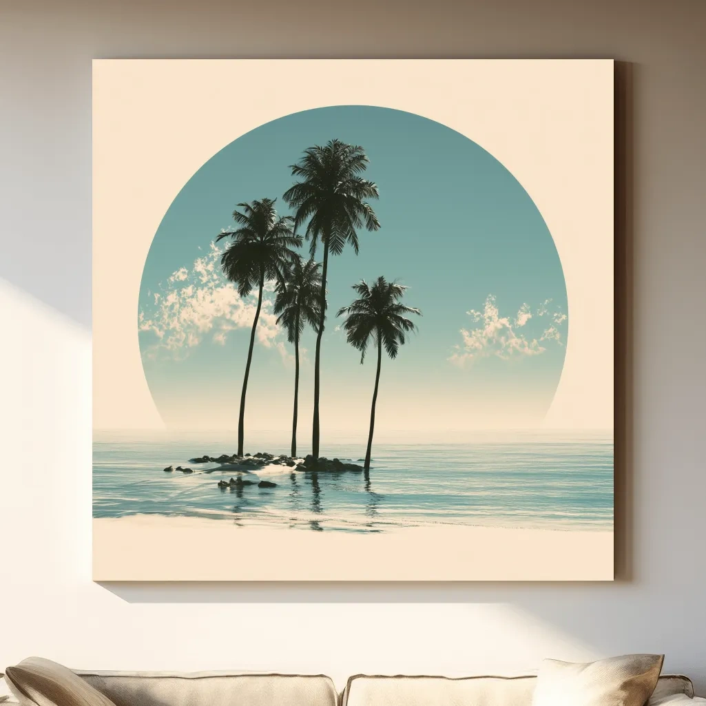 Minimalist Tropical Palm Island - Mid-Century Illustration Wall Art