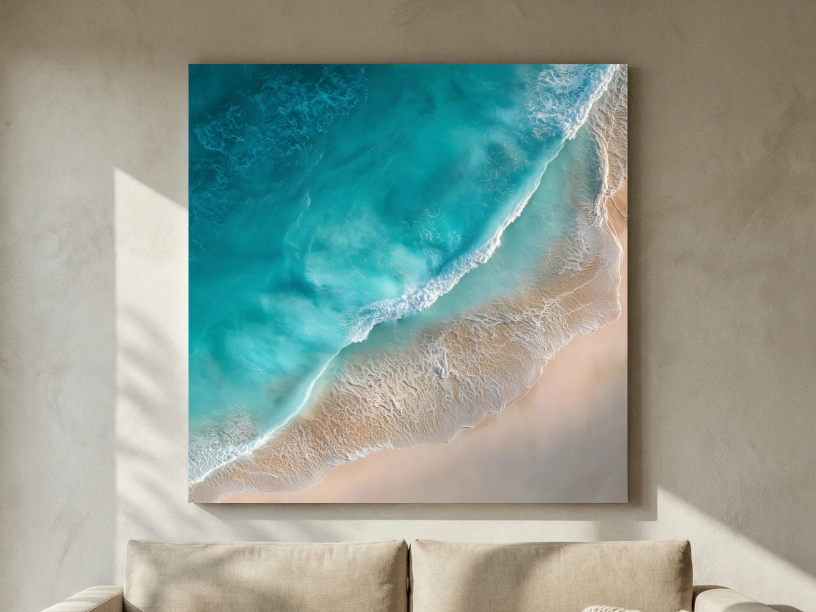Aerial Tropical Shoreline Waves - Serene Ocean Photography Wall Art