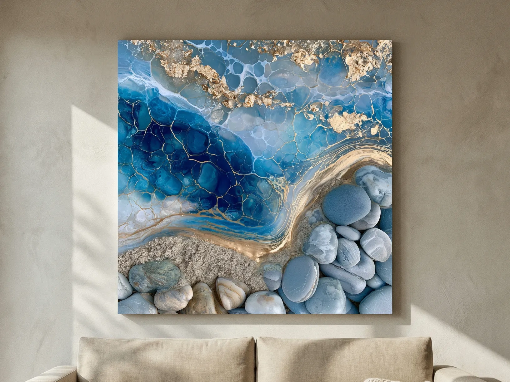 Sea Glass Pebble Resin Pour - Abstract Natural Stone Wall Art