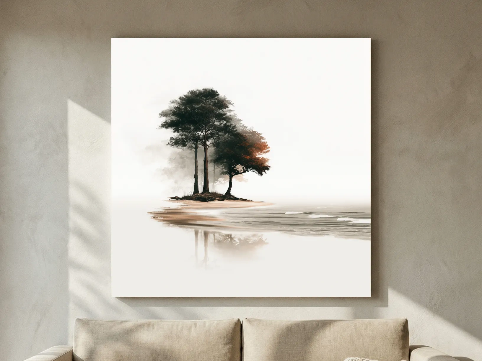 Minimalist Misty Trees Reflection - Serene Landscape Wall Art