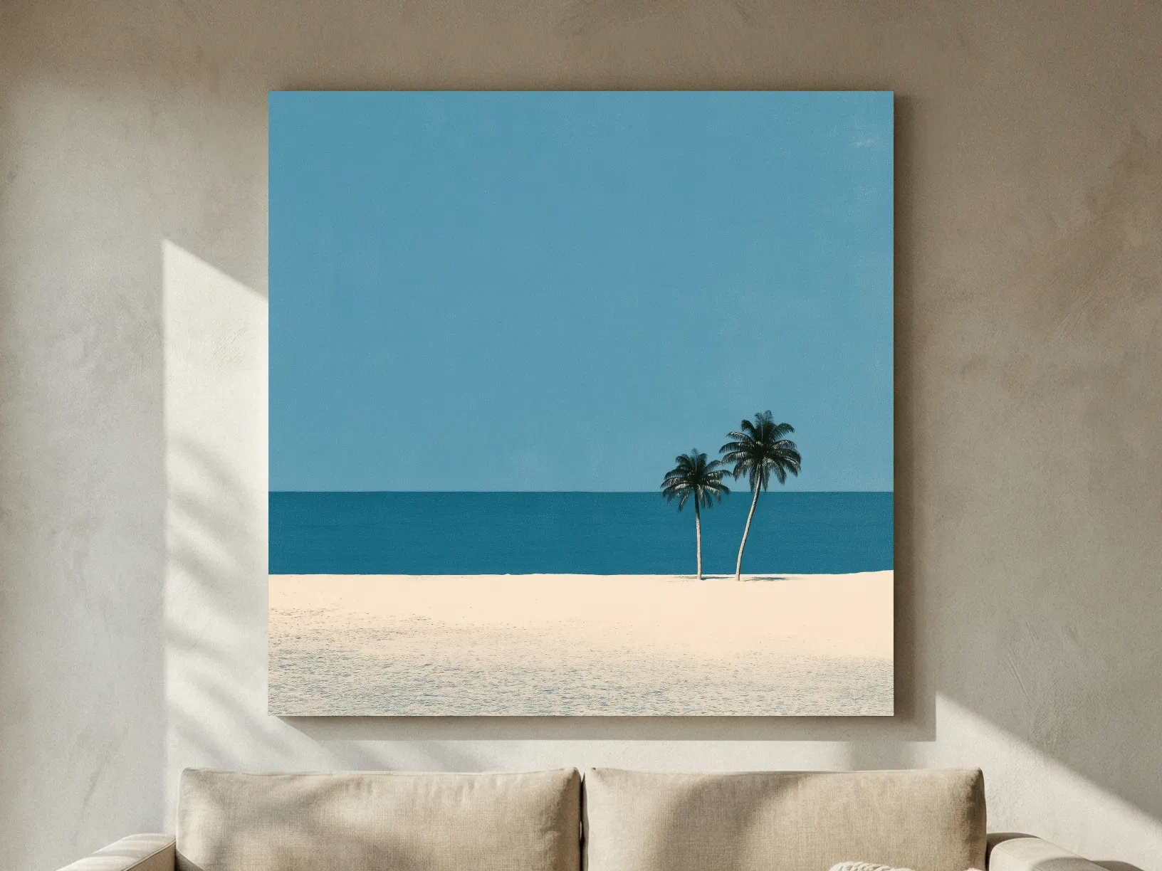 Minimalist Tropical Palm Beach Illustration - Mid-Century Wall Art