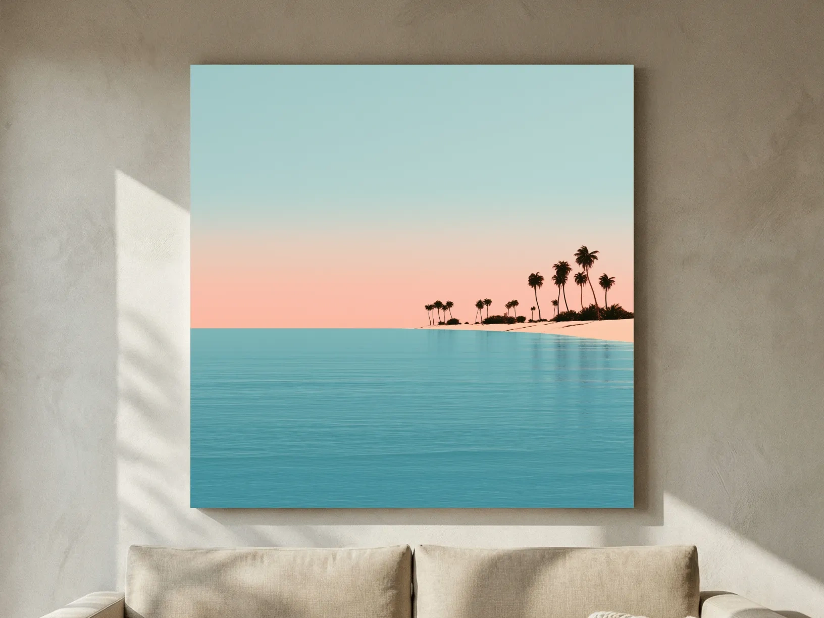 Minimalist Palm Tree Beachscape - Mid-Century Vector Wall Art