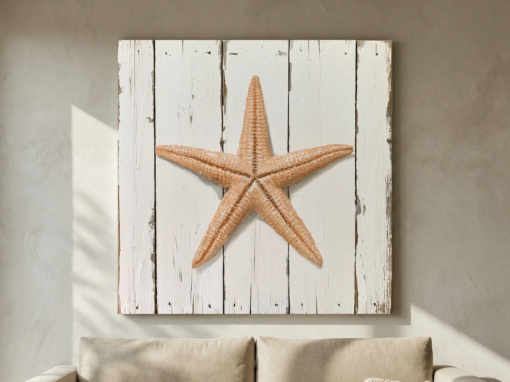 Rustic Starfish Painting on Wood - Coastal Wall Artwork