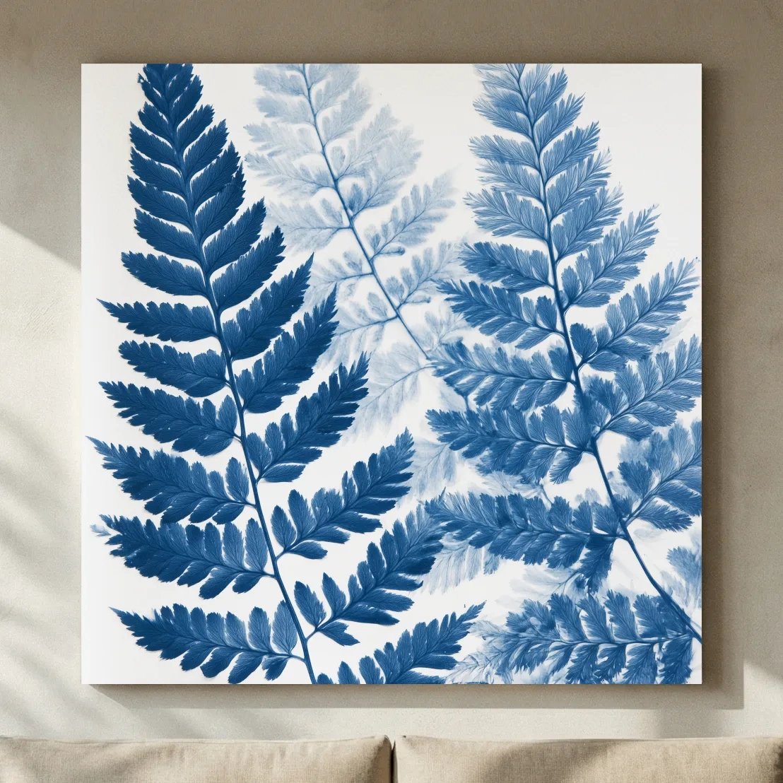 Minimalist Cyanotype Fern Illustration - Hamptons Botanical Wall Art