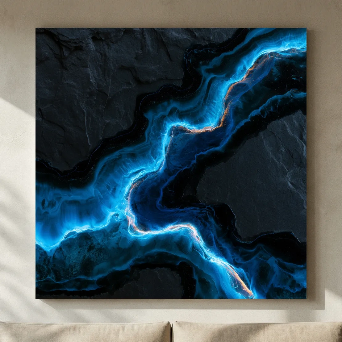Glowing Ocean Geode Abstract - Dark Natural Mineral Wall Art