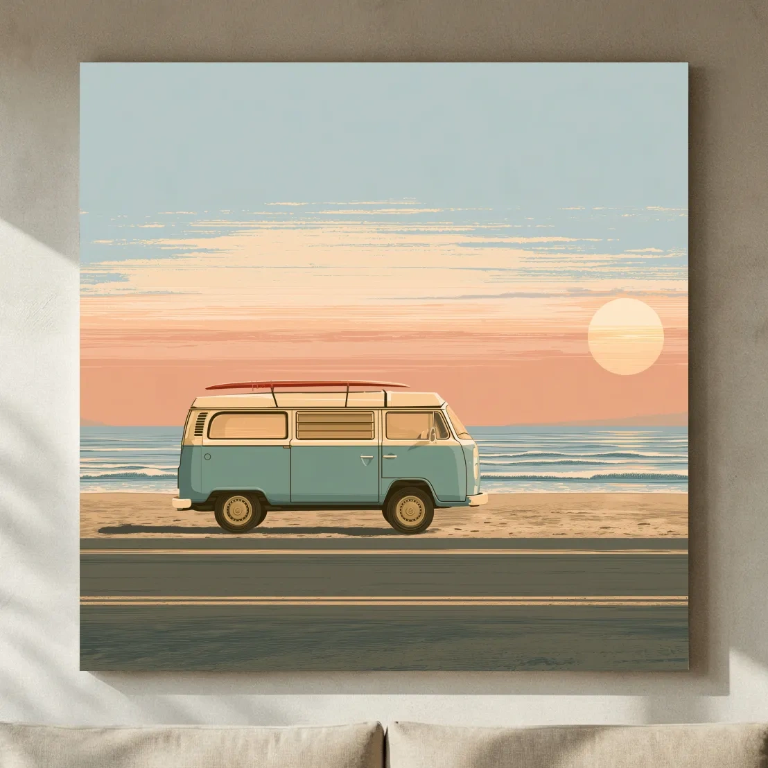 Vintage 1970s Beach Camper Van - Retro Coastal Vector Wall Art