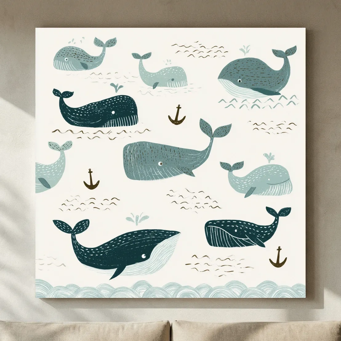 Whimsical Whale Pattern - Minimalist Marine Life Illustration Wall Art