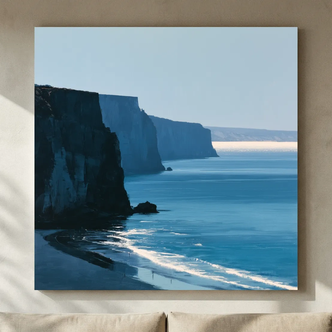 Minimalist Coastal Cliffs Painting - Quiet Beach Landscape Art