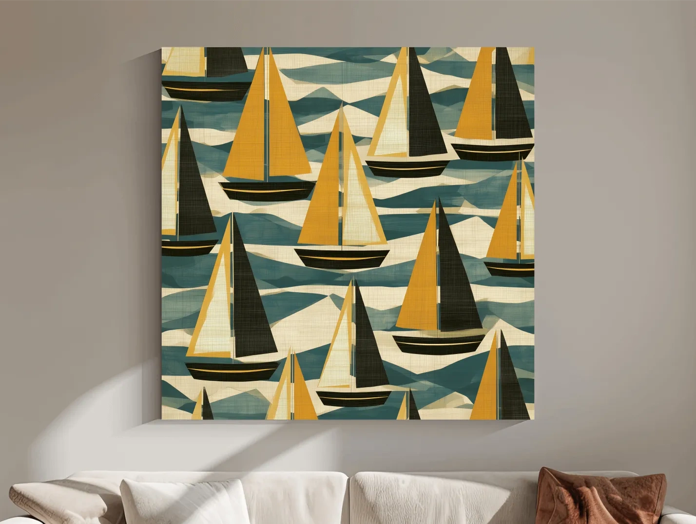 Mid-Century Sailboat Illustration - Abstract Nautical Wall Art