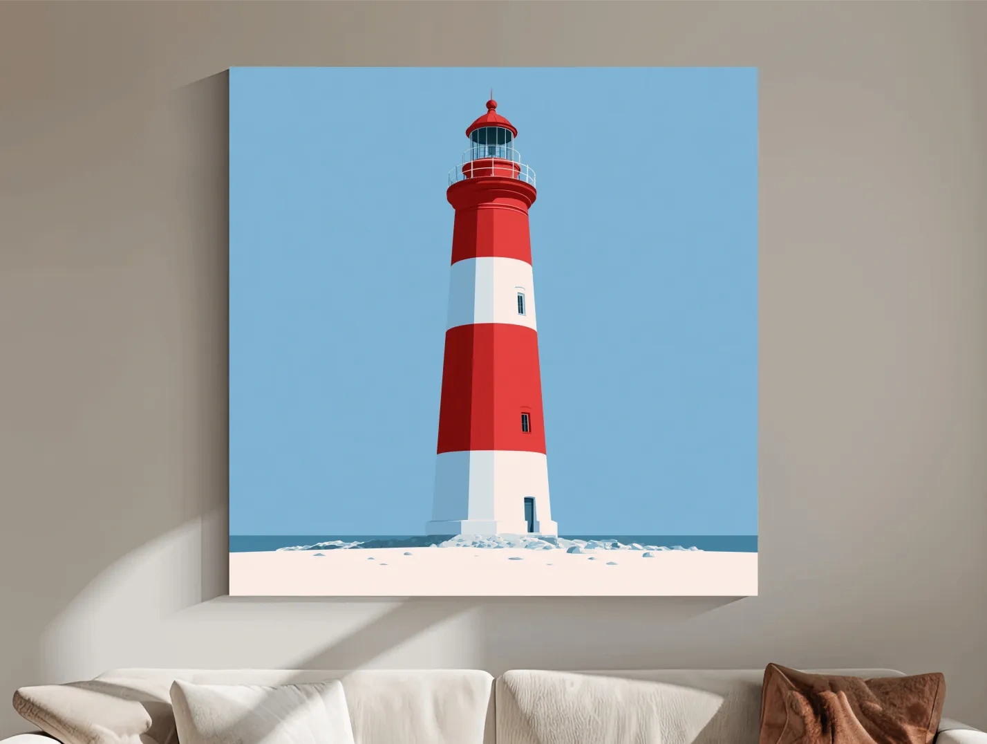 Mid-Century Lighthouse Vector Illustration - Minimalist Nautical Wall Art