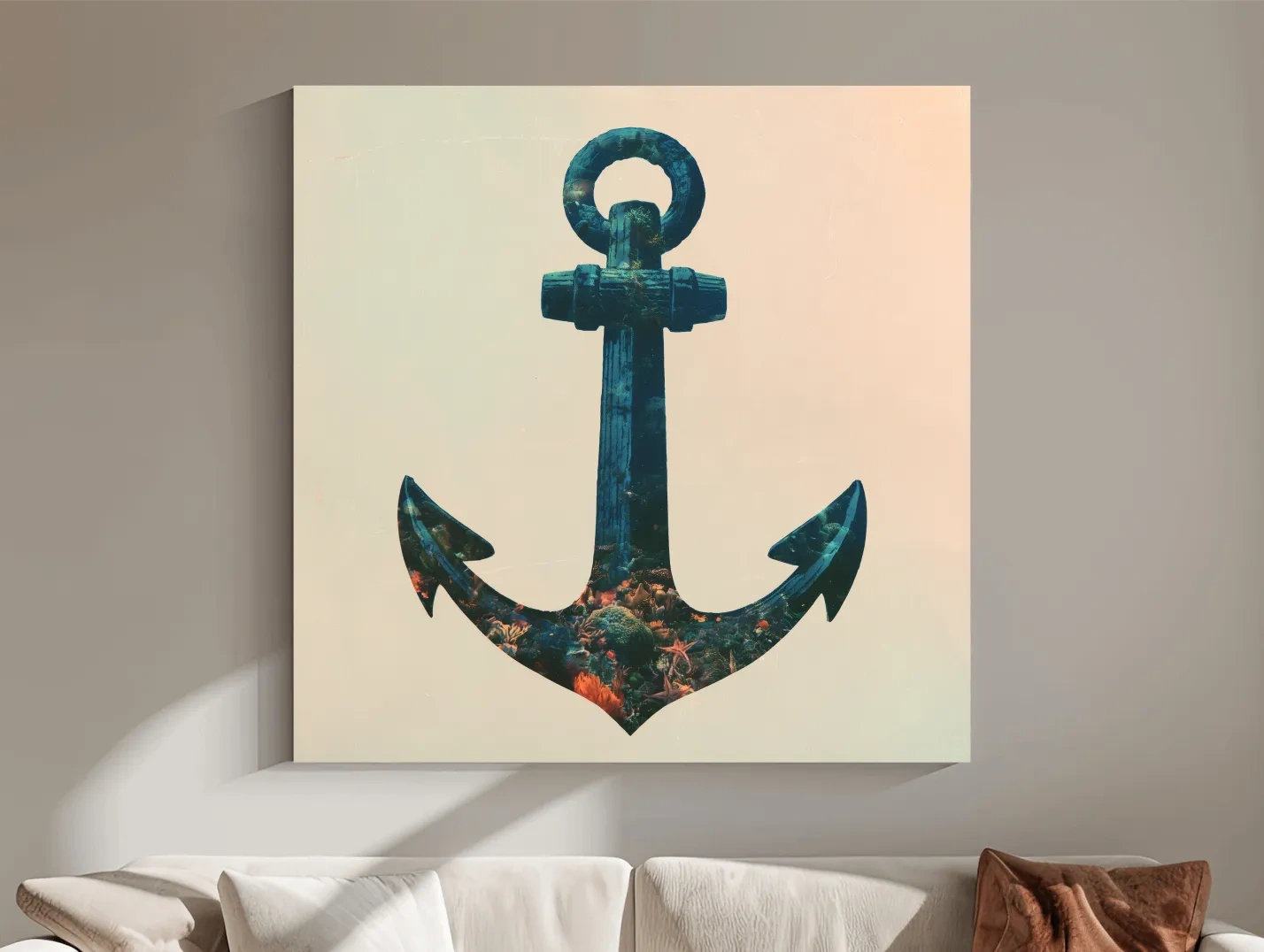 Underwater Anchor Double Exposure - Minimalist Marine Illustration Art