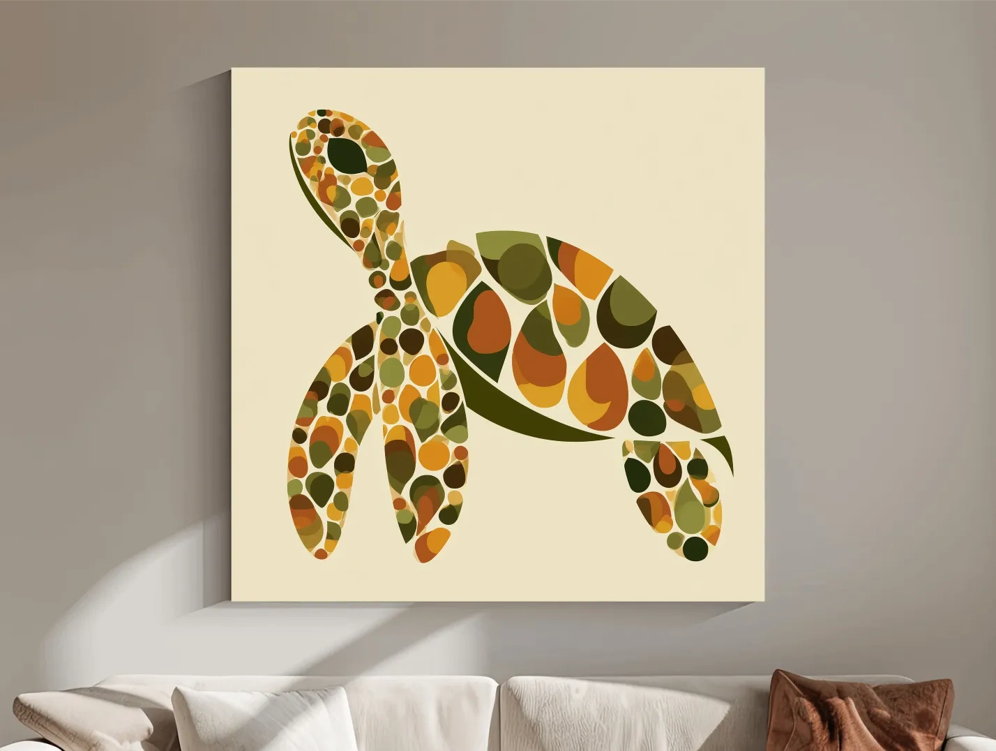 Mid-Century Geometric Sea Turtle - Minimalist Marine Life Illustration Art