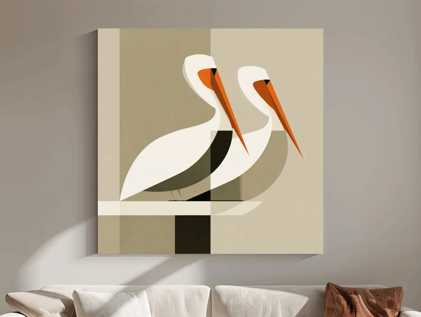 Mid-Century Pelican Pair - Geometric Coastal Illustration Wall Art