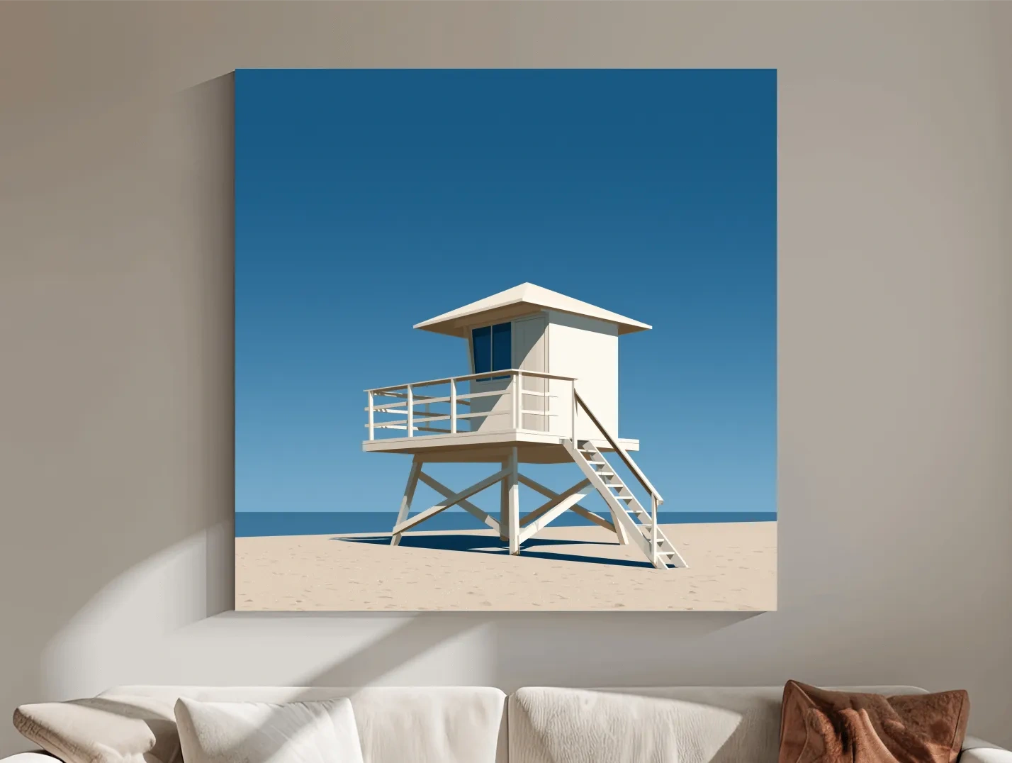Mid-Century Beach Lifeguard Tower - Minimalist Vector Wall Art