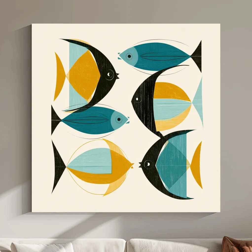 Mid-Century Geometric Tropical Fish - Minimalist Marine Life Art