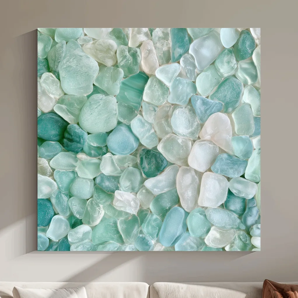 Natural Sea Glass Mosaic - Coastal Stone Wall Art