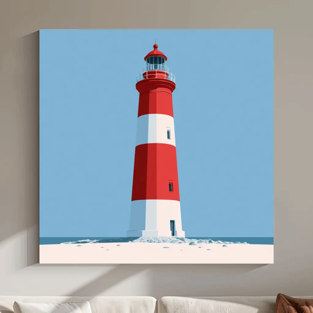Mid-Century Lighthouse Vector Illustration - Minimalist Nautical Wall Art