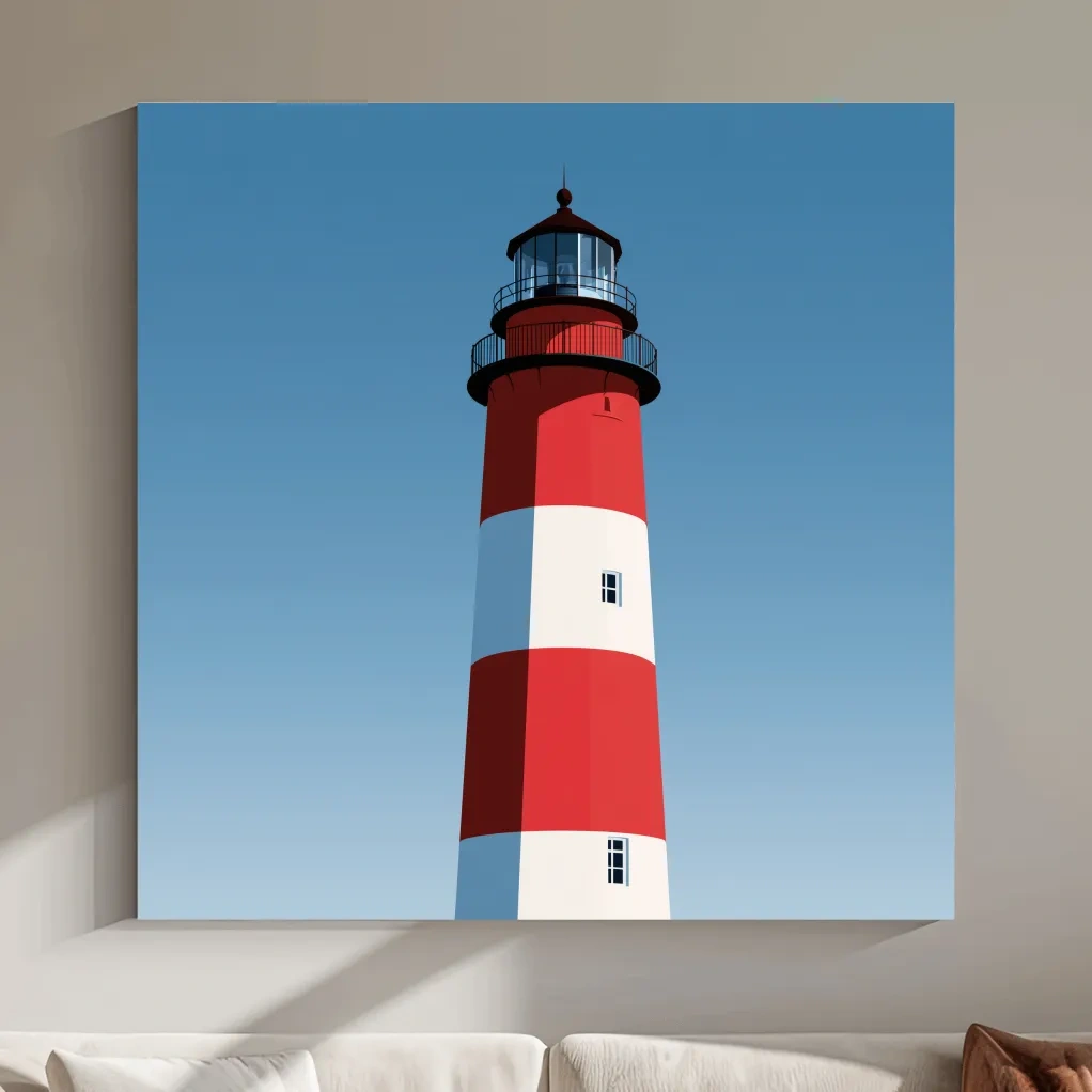 Mid-Century Striped Lighthouse Illustration - Minimalist Nautical Wall Art