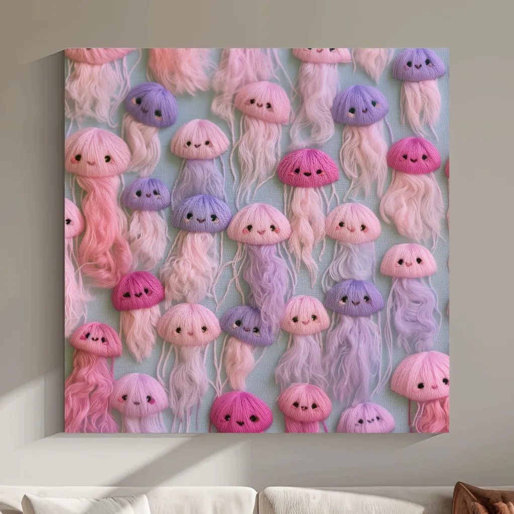 Playful Jellyfish Embroidery Style - Cute Marine Life Nursery Art