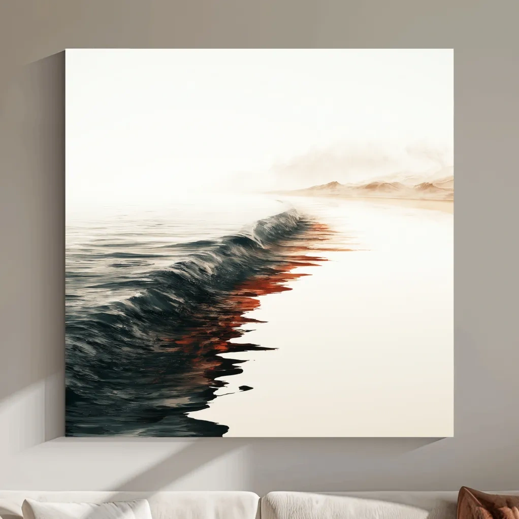 Misty Surreal Ocean Wave Illustration - Minimalist Seascape Wall Art