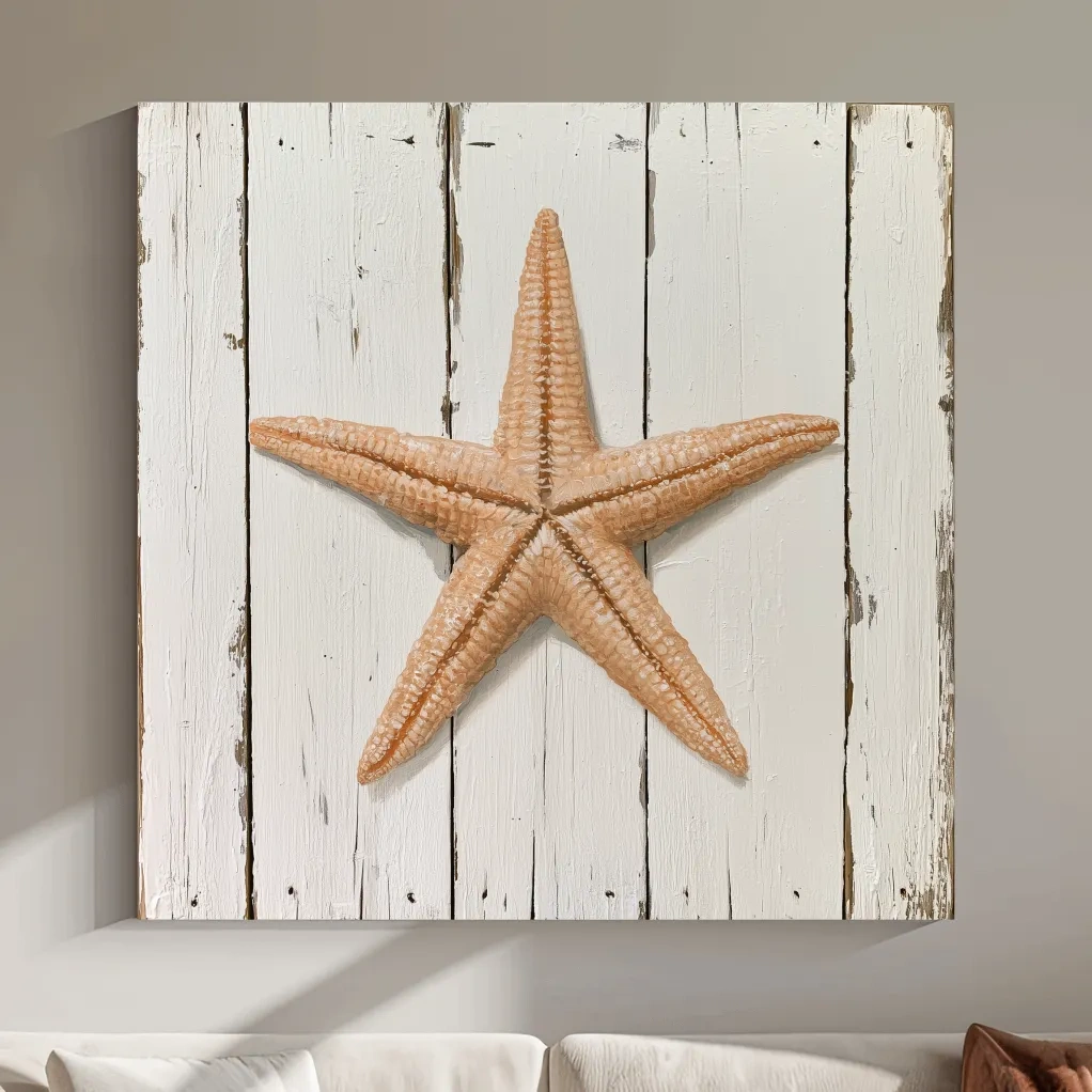 Rustic Starfish Painting on Wood - Coastal Wall Artwork