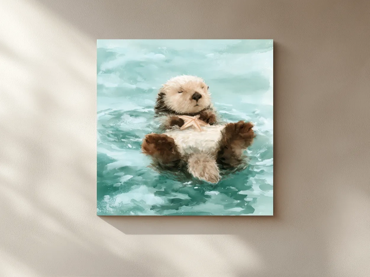Dreamy Sea Otter Watercolour - Cute Marine Life Wall Art